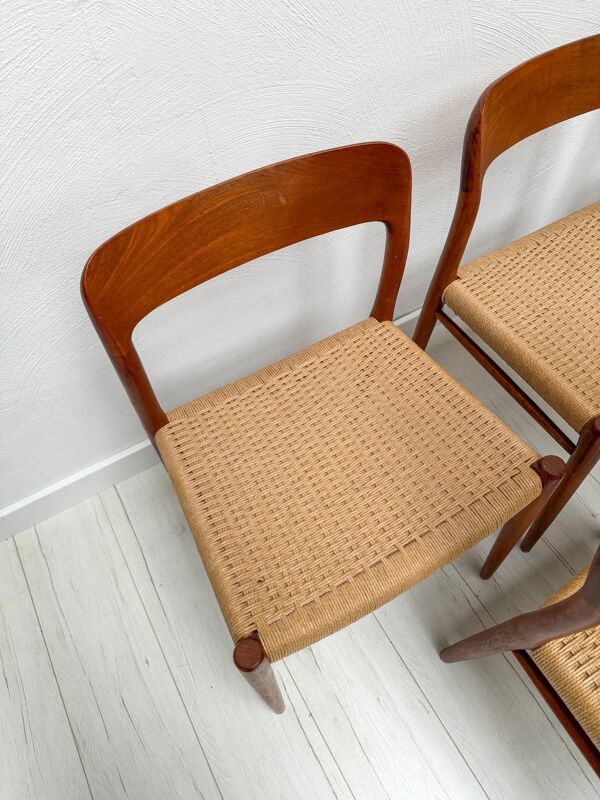 6 chaises de salle à manger danoises en teck No. 75 par Niels O. Møller, années 1950