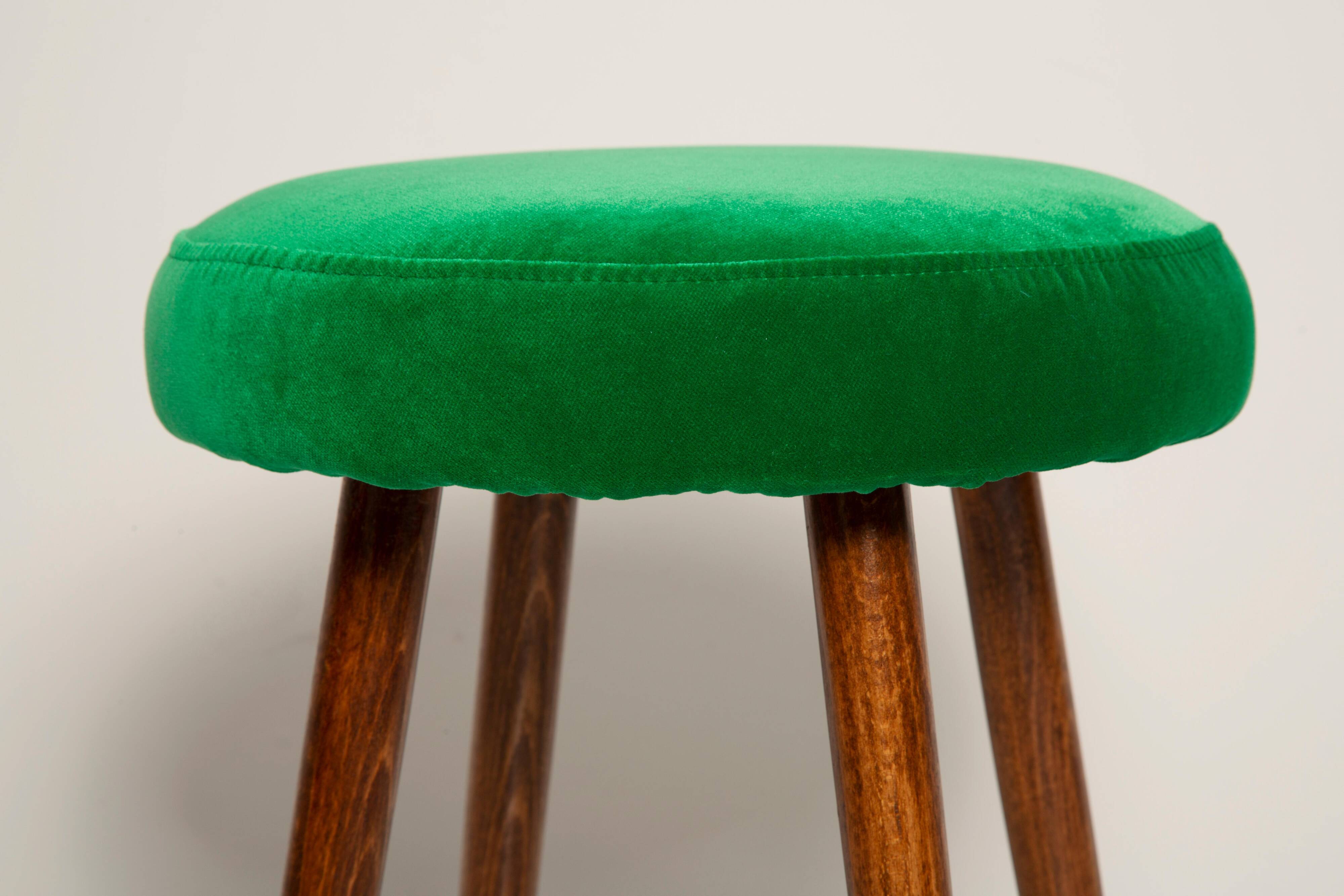 Set of two grass green velvet stools in Mid-Century style, Europe, 1960s.