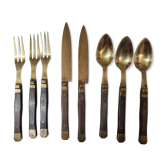 Set of cutlery for dessert, wood & bronze