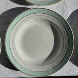 Set of 8 antique turquoise deep plates with a gold rim D22.5