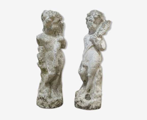 Set of 2 reconstructed stone garden statues