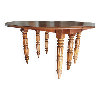 Folding and extendable living table (2 extensions) in wood and molded legs