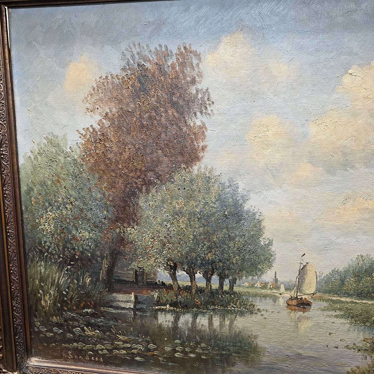 H. Sanders Classic Dutch Landscape Painting, 1950/70s
