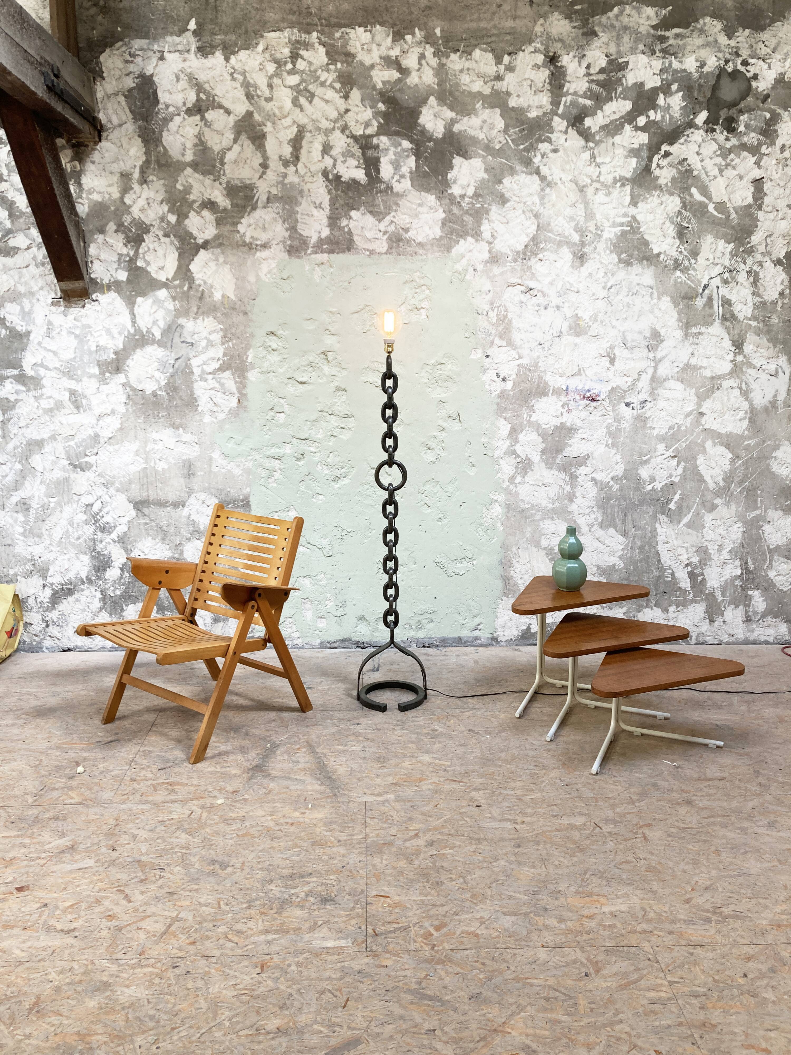 Brutalist floor lamp welded chain