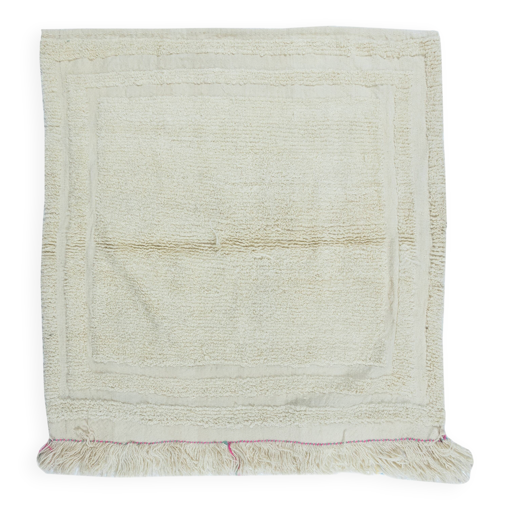 Vintage Minimalist Turkish Tulu Accent Rug Made of Natural Beige Wool