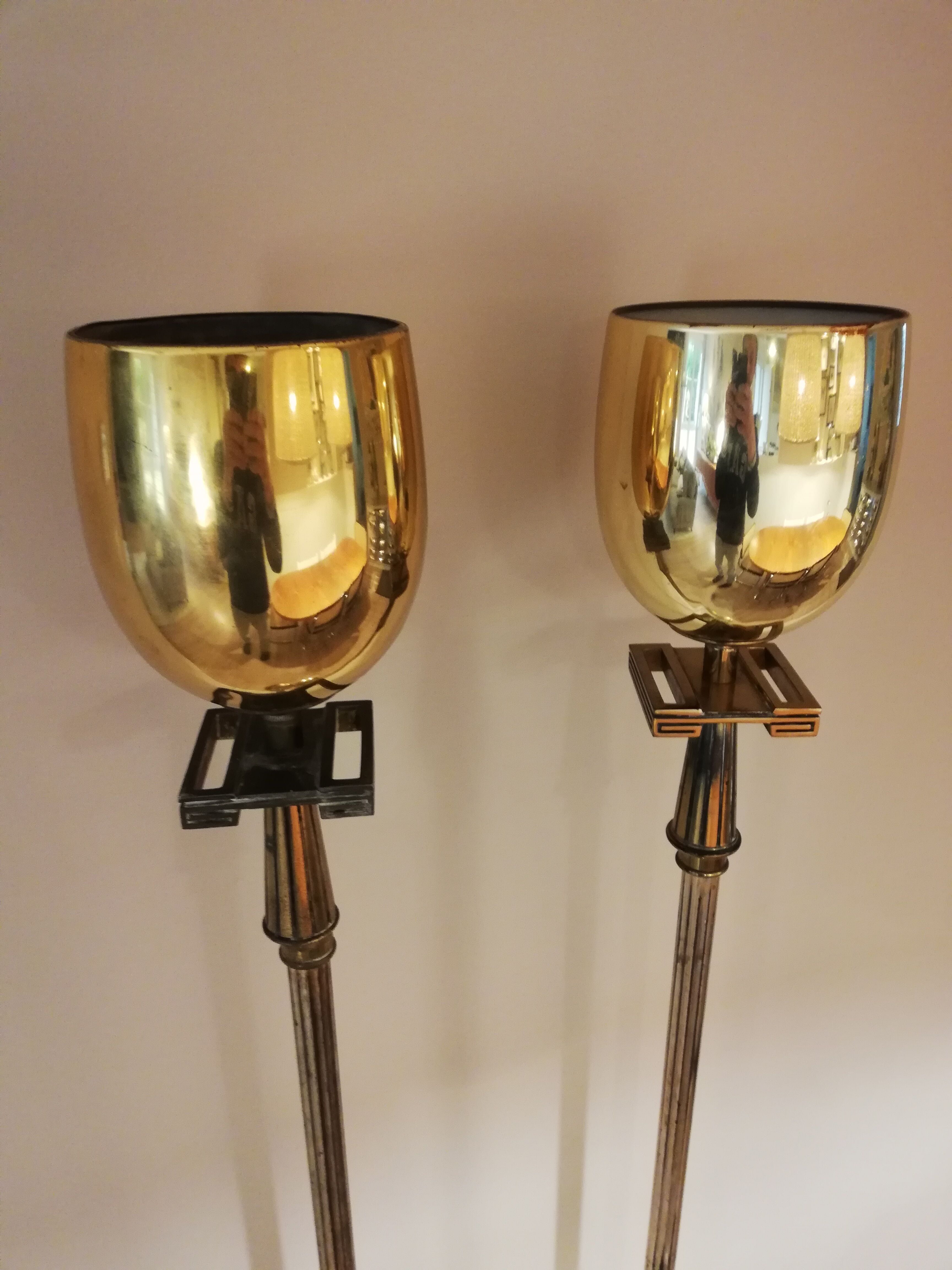 Pair of milked art deco metal lampposts