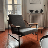 Armchair with walnut armrest