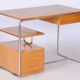 Bauhaus Writing Desk in Oak, Chrome-Plated Steel, Germany, 1930s