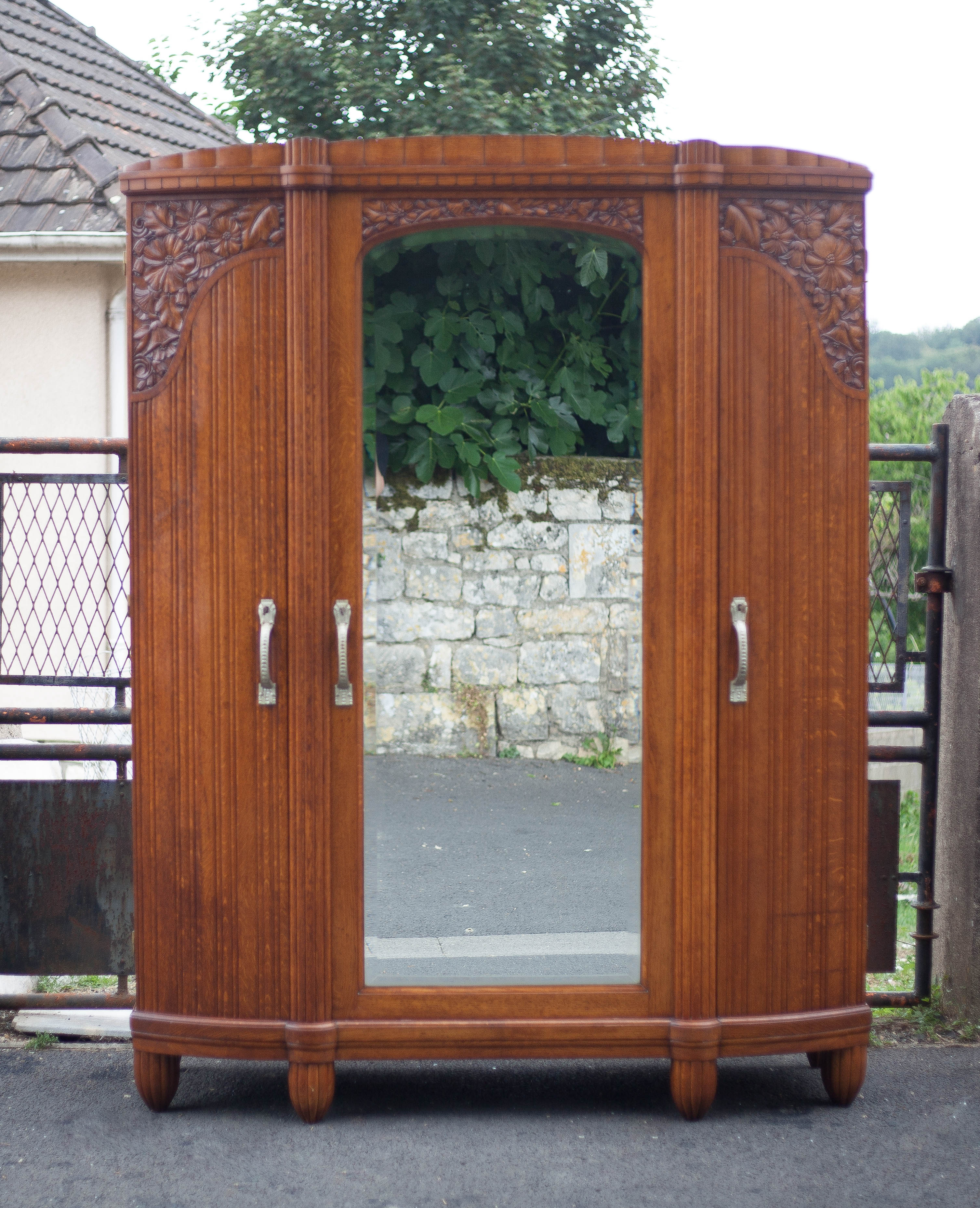Art deco cabinet, wardrobe and shelves, carved wood cabinet, storage cabinet