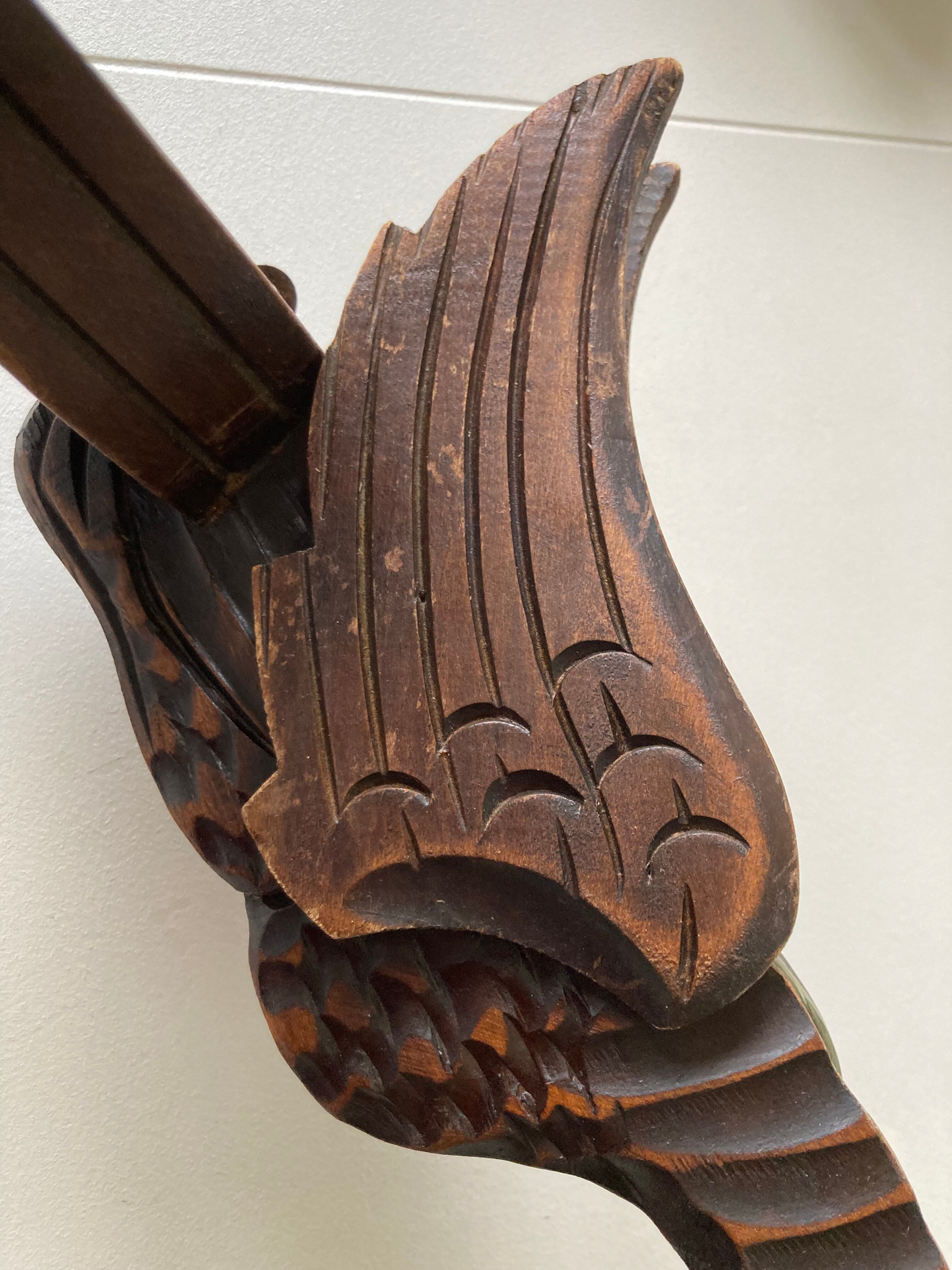 Pair of winged dragon sconces in carved wood