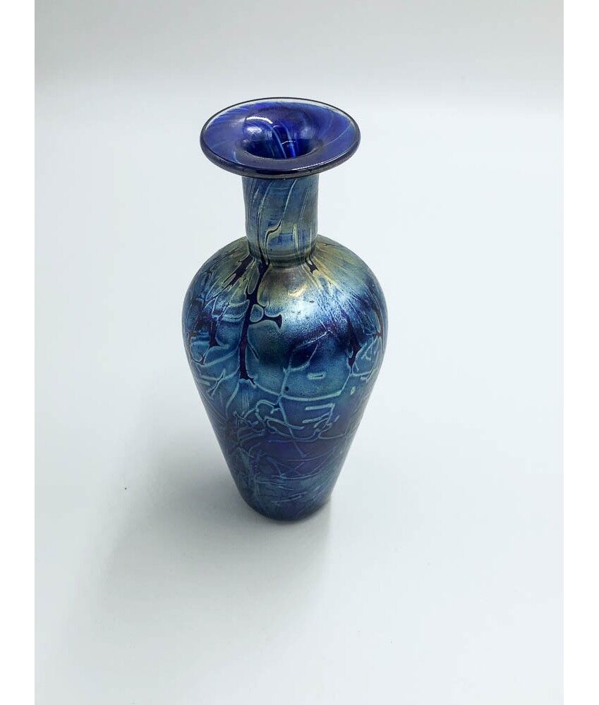 Blue iridescent glass vase