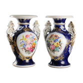Vases anciens en porcelaine bleu cobalt, décorations, France, XIX-XX siècle