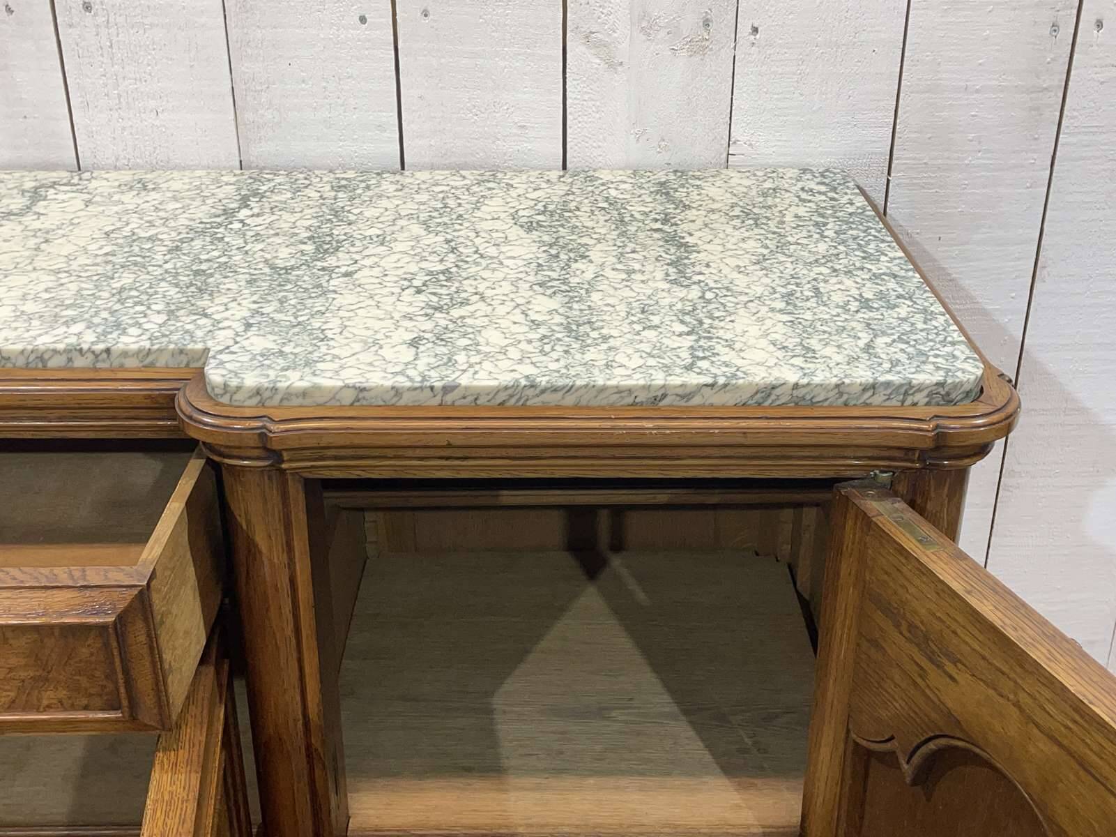 SOUBRIER Chippendale sideboard in oak, elm burl and marble