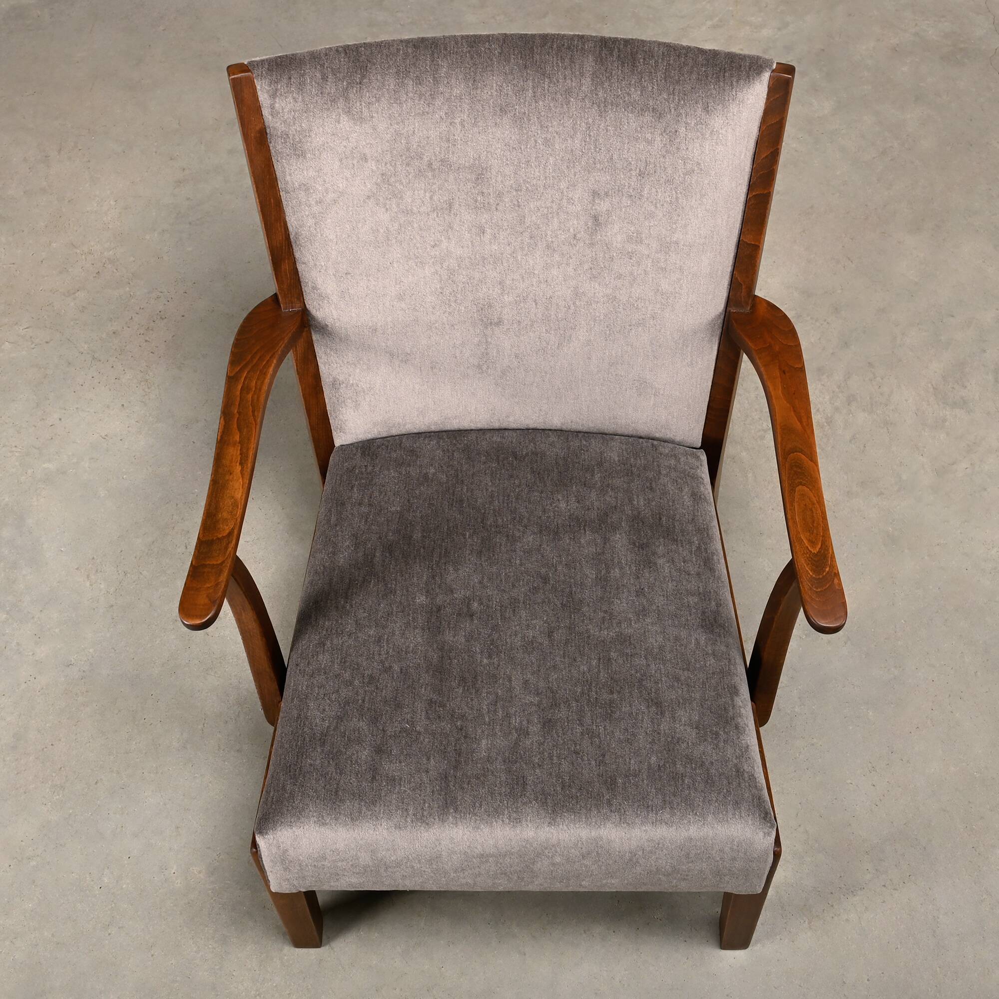 Fritz Hansen Armchair in stained beech wood and warm Grey Mohair, 1940s