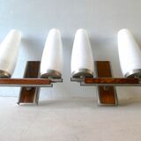 Pair of Scandinavian appliques in teak and opaline