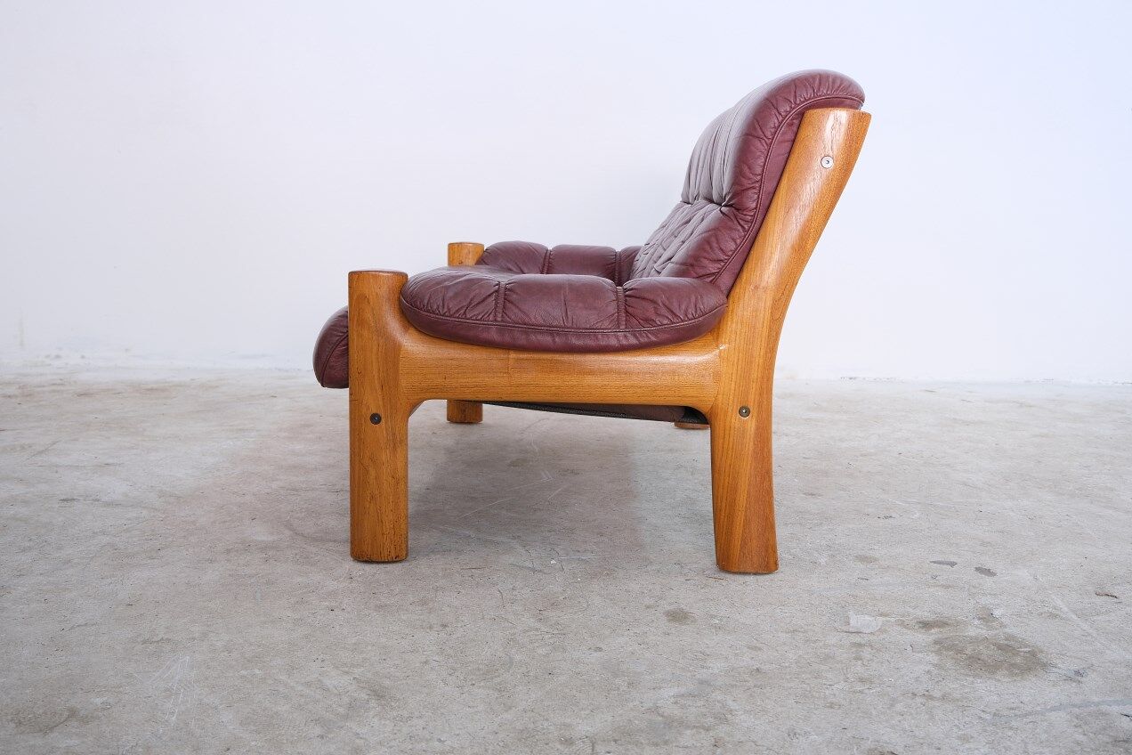 Canapé deux places en teck et cuir d’Ekornes, années 1970