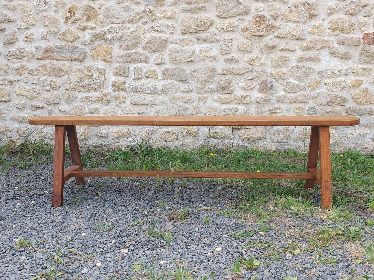 Vintage solid oak bench, 1950s