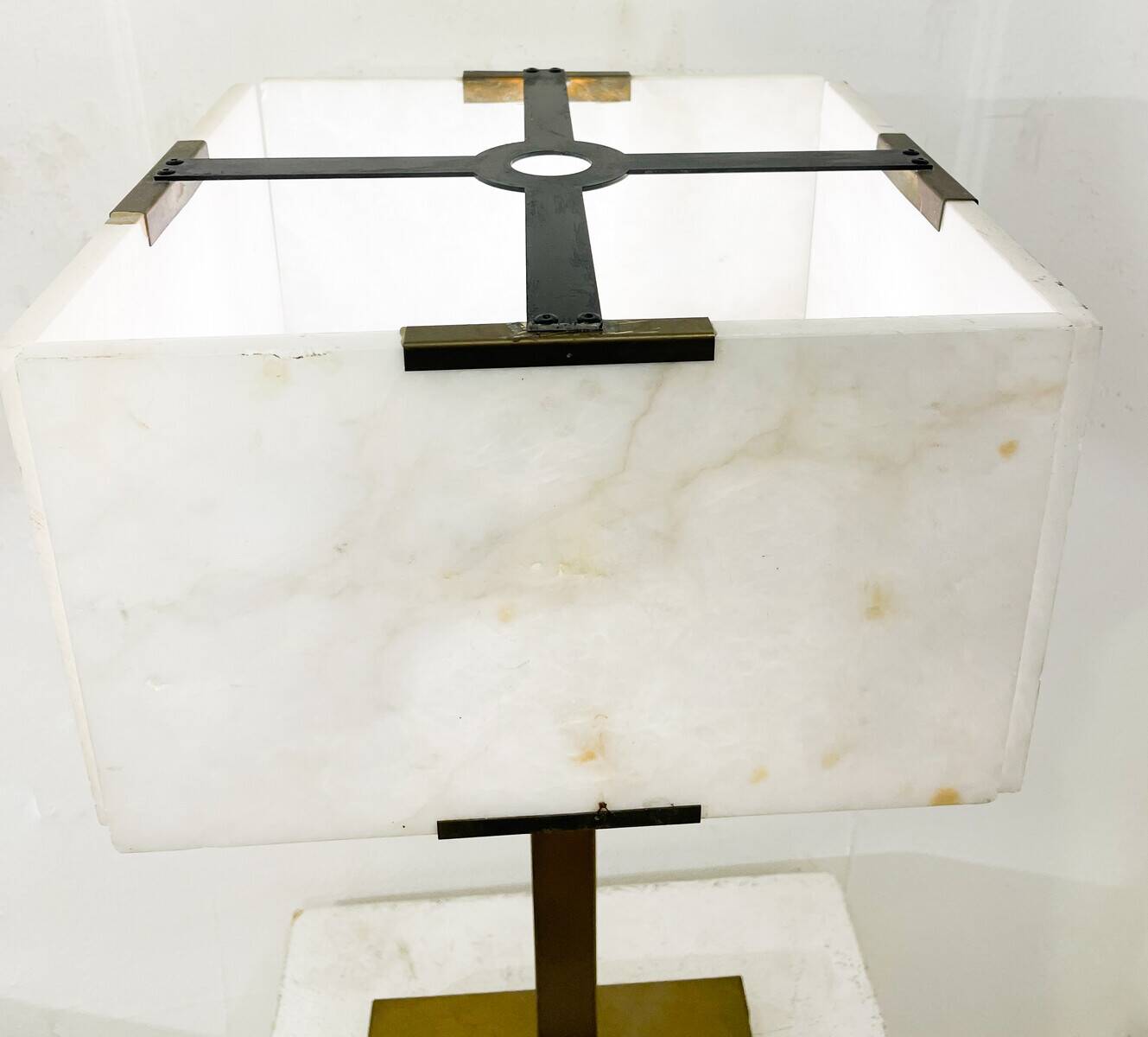 Mid-century modern table lamp marble and brass