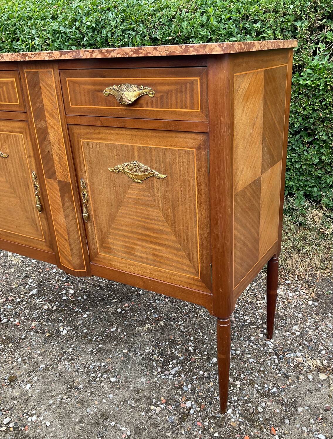 Marquetry and marble sideboard