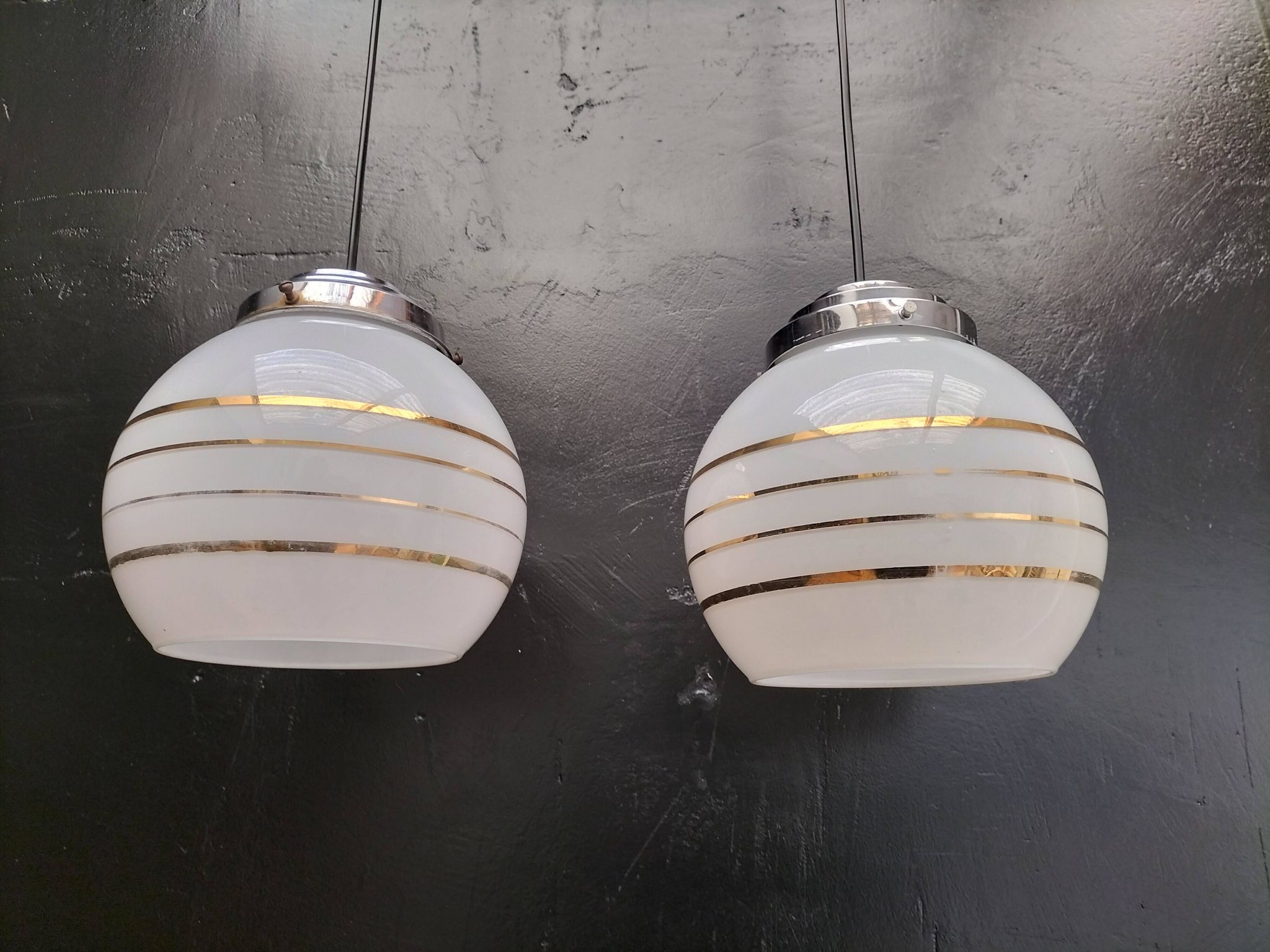 Pair of opaline pendant lights