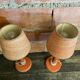 Pair of antique turned wood bedside lamps with push button switch