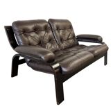 Vintage brown leather two-seater sofa/chaise longue
