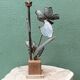 Brutalist metal lamp base, flowers