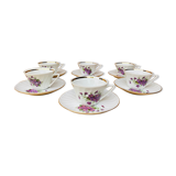 Set of 6 cups and under coffee cups in fine porcelain from Chauvigny, made in France.