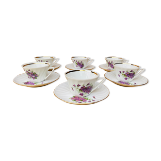 Set of 6 cups and under coffee cups in fine porcelain from Chauvigny, made in France.