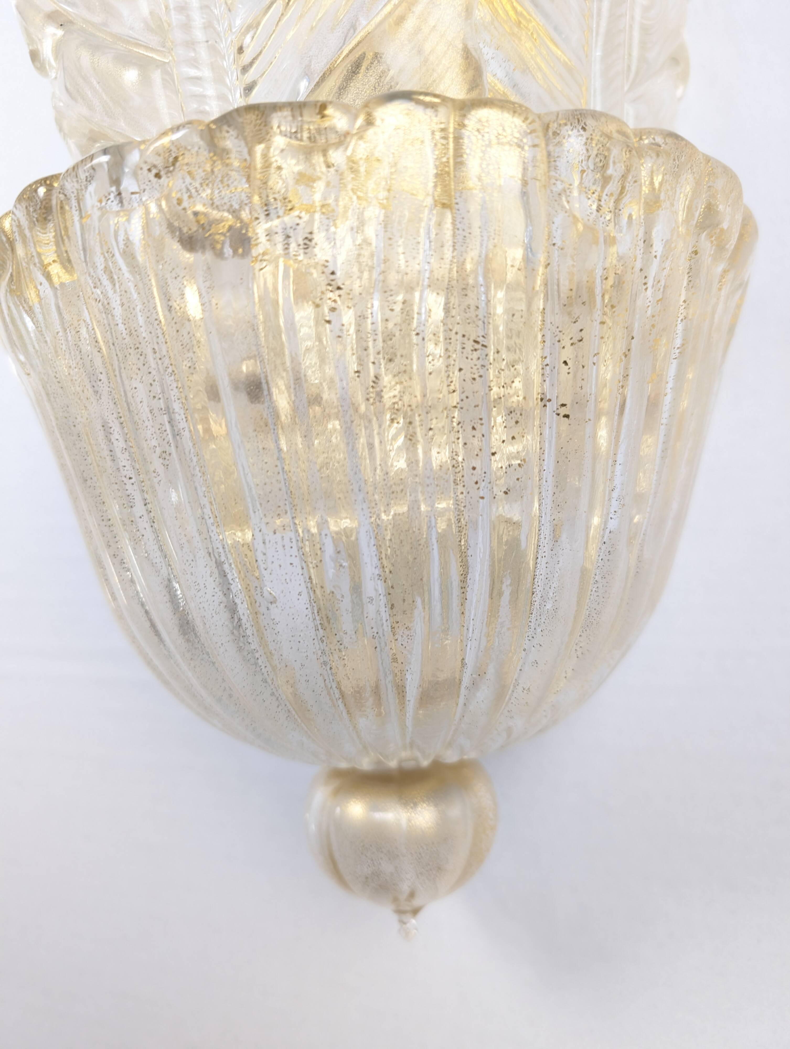 Paire de grands appliques murales Barovier & Toso Foglia d’Oro, années 1980.