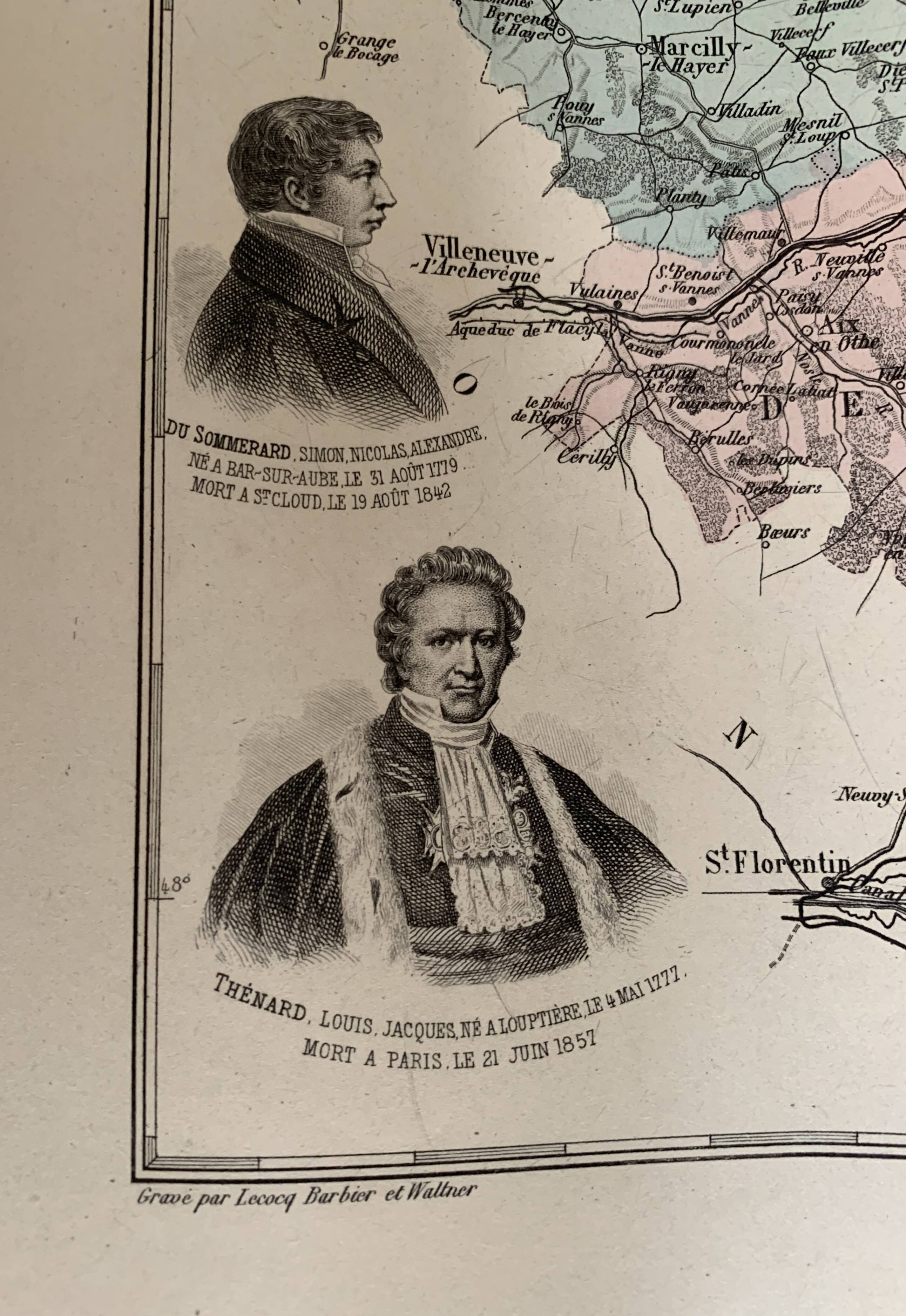 Old map of the department of Aube – Troyes – around 1850