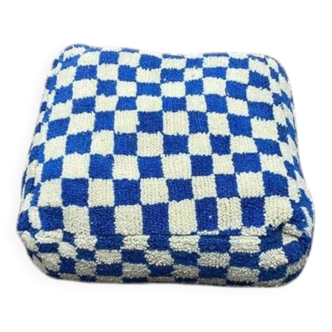 Pouf damier bleu majorelle et blanc
