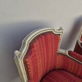 Pair of Louis XVI style bergère armchairs, antique.