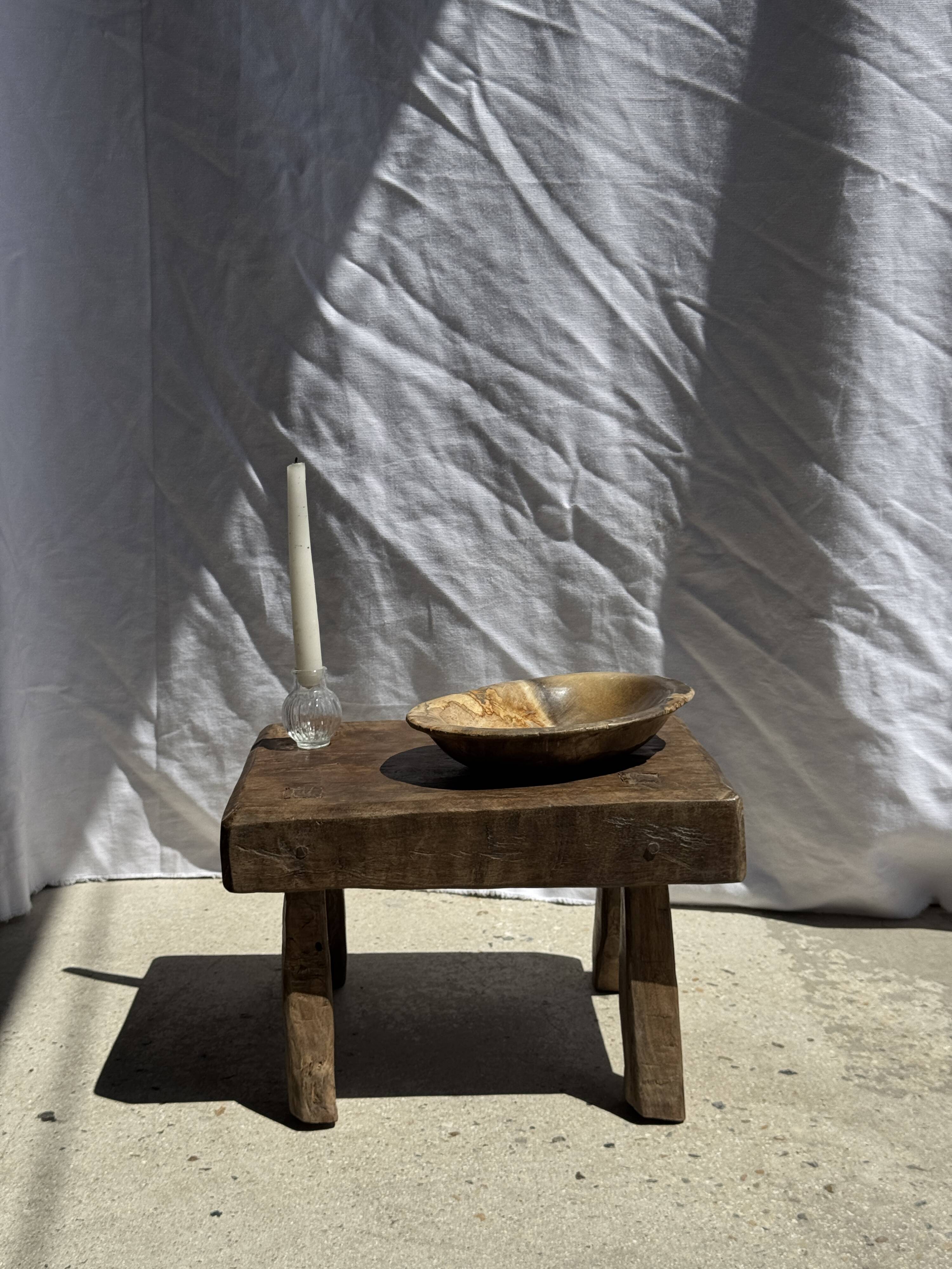 Small stool, rectangular accent stool in solid teak wabi-sabi H26