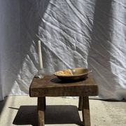 Small stool, rectangular accent stool in solid teak wabi-sabi H26