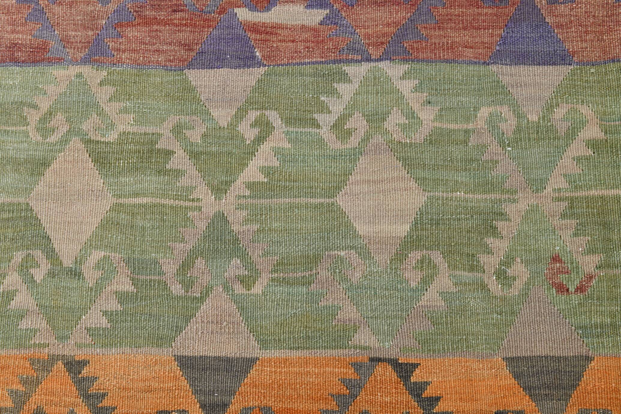 Purple & Orange & Red & Green Kilim Rug, Orientel Kilim Rug 176x390Cm