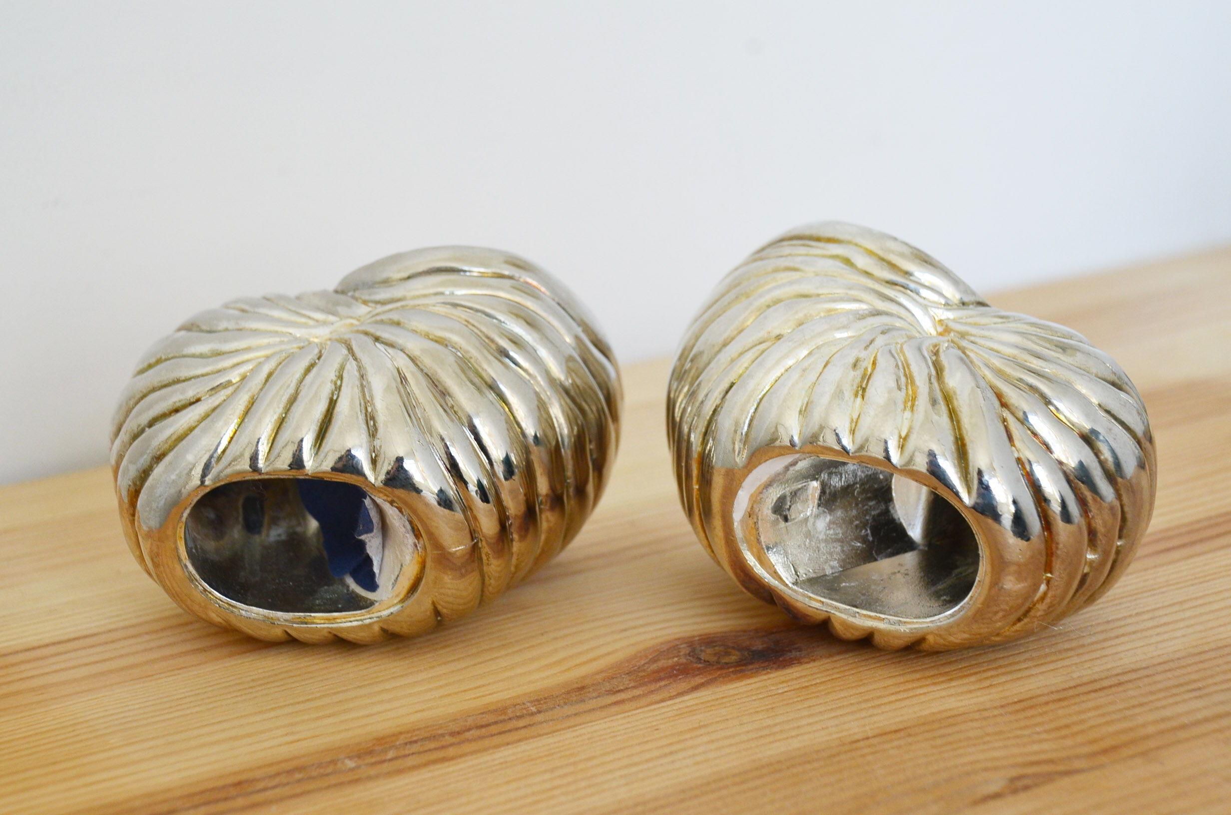 Pair of silver metal seashell candlesticks 60