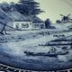 Vintage hollow circular plate in blue and white Boch pottery.