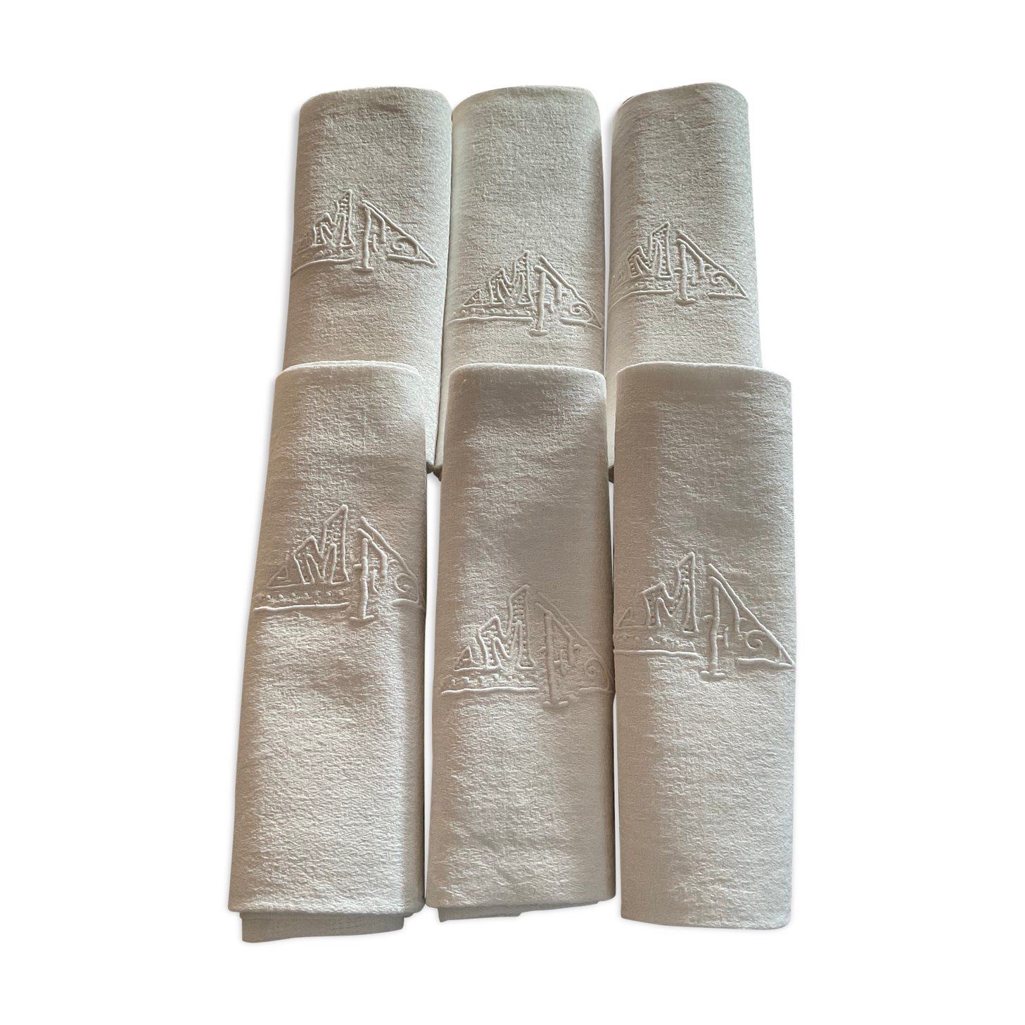 6 serviettes brodées, coton mousseline