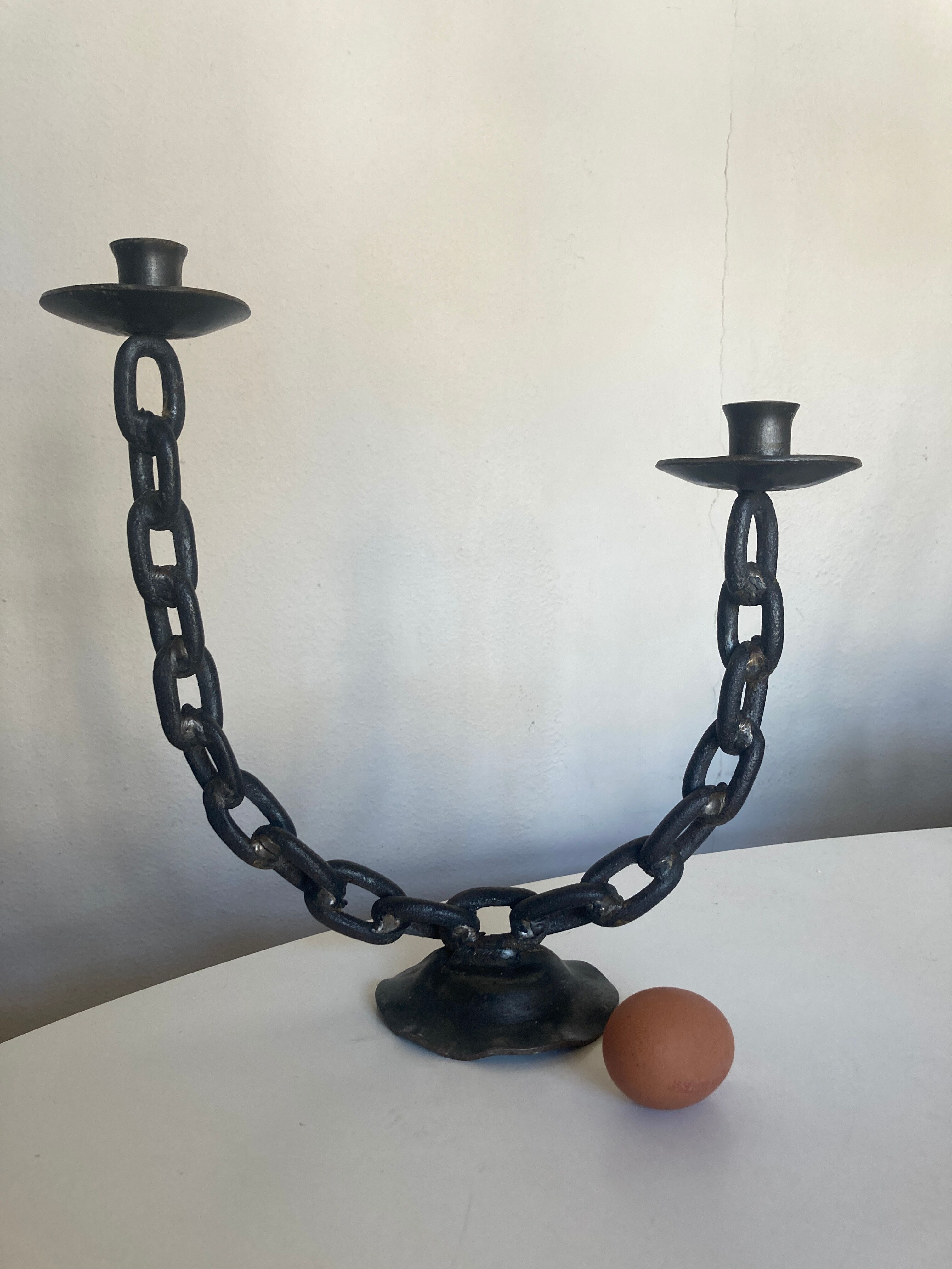 Brutalist beaten iron chain bougeoir 1970