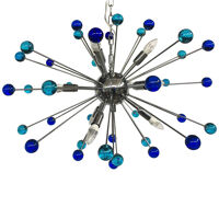 Light-blue and dark-blue “star” murano glass oval sputnik chandelier