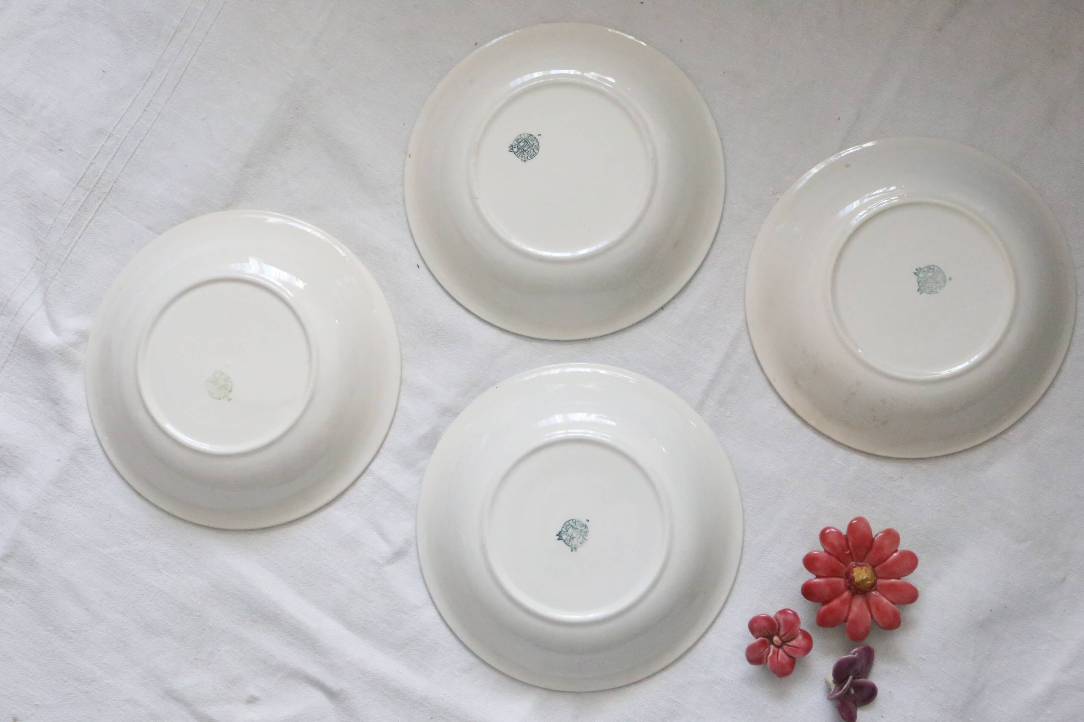 Set de 4 assiettes calottes / creuses en céramique, BOCH, vintage