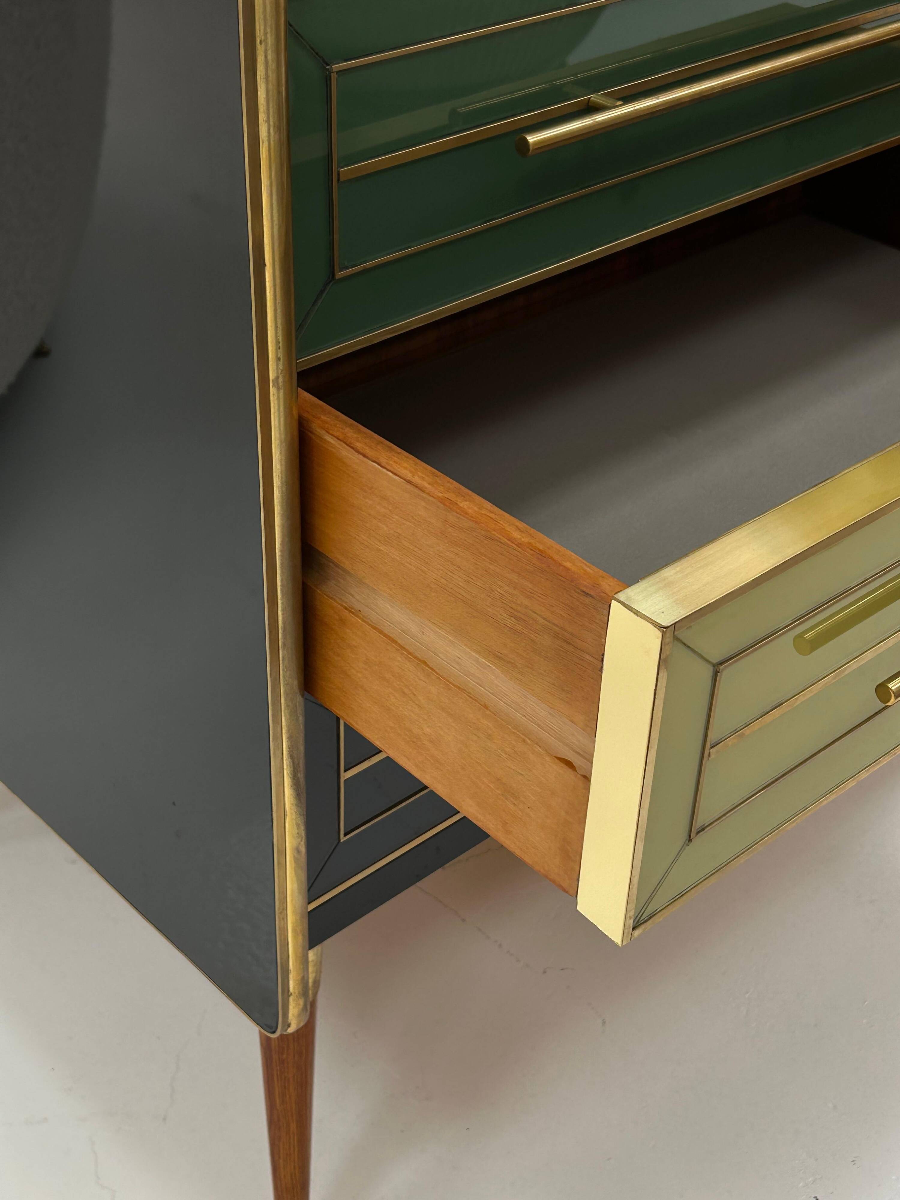 Italain Sideboard Made Of Solid Wood And Covered With Colored Glass 1950S