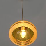1 of 2 hand blown amber glass pendant lamp / redesign vintage hanging light