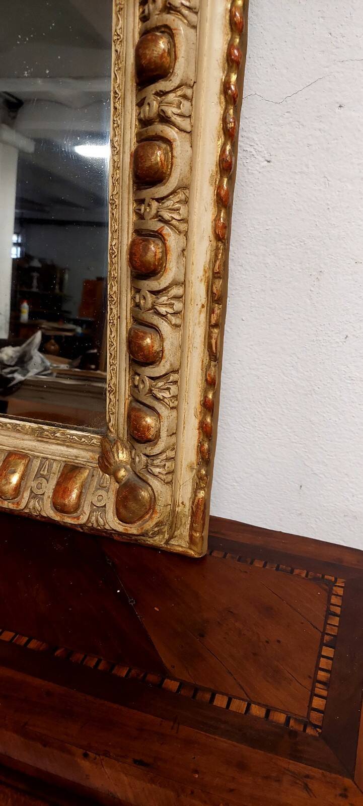 Antique gilded and lacquered mirror, original Napoleon III