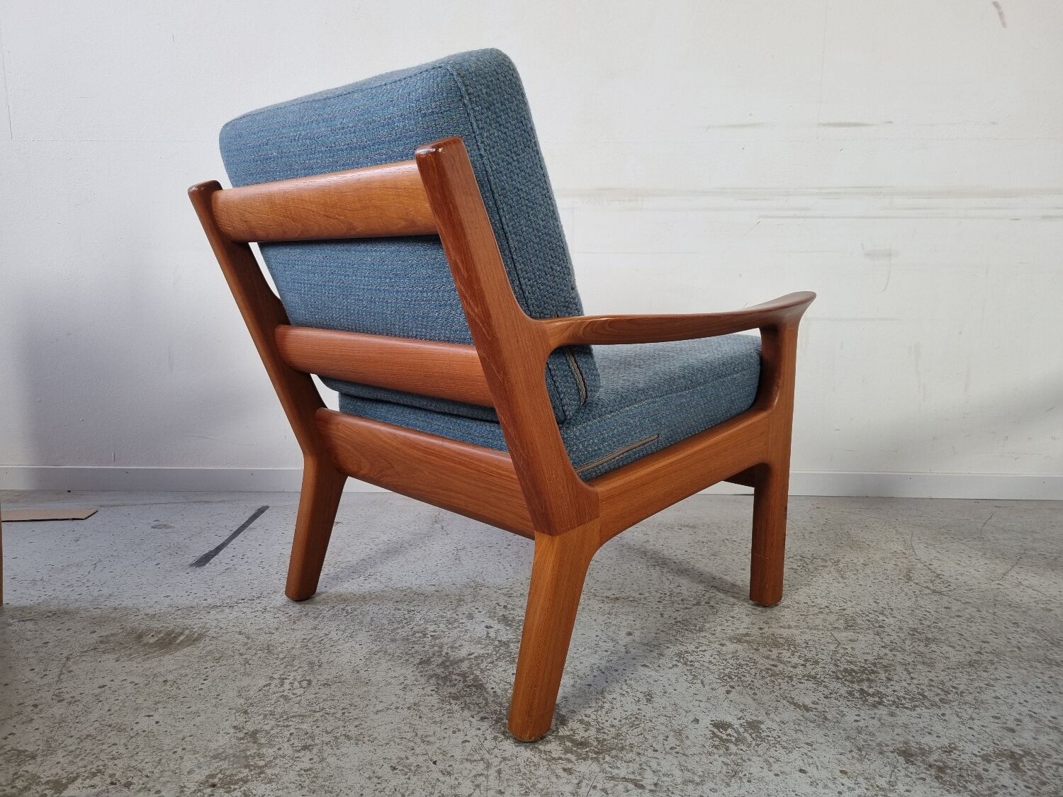 Pair of armchairs and Scandinavian teak ottoman by Juul Kristensen, Denmark 1970s