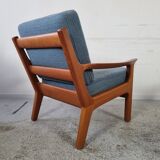 Pair of armchairs and Scandinavian teak ottoman by Juul Kristensen, Denmark 1970s