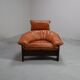 Vintage tripod lounge chair in leather, rattan and oak, Netherlands