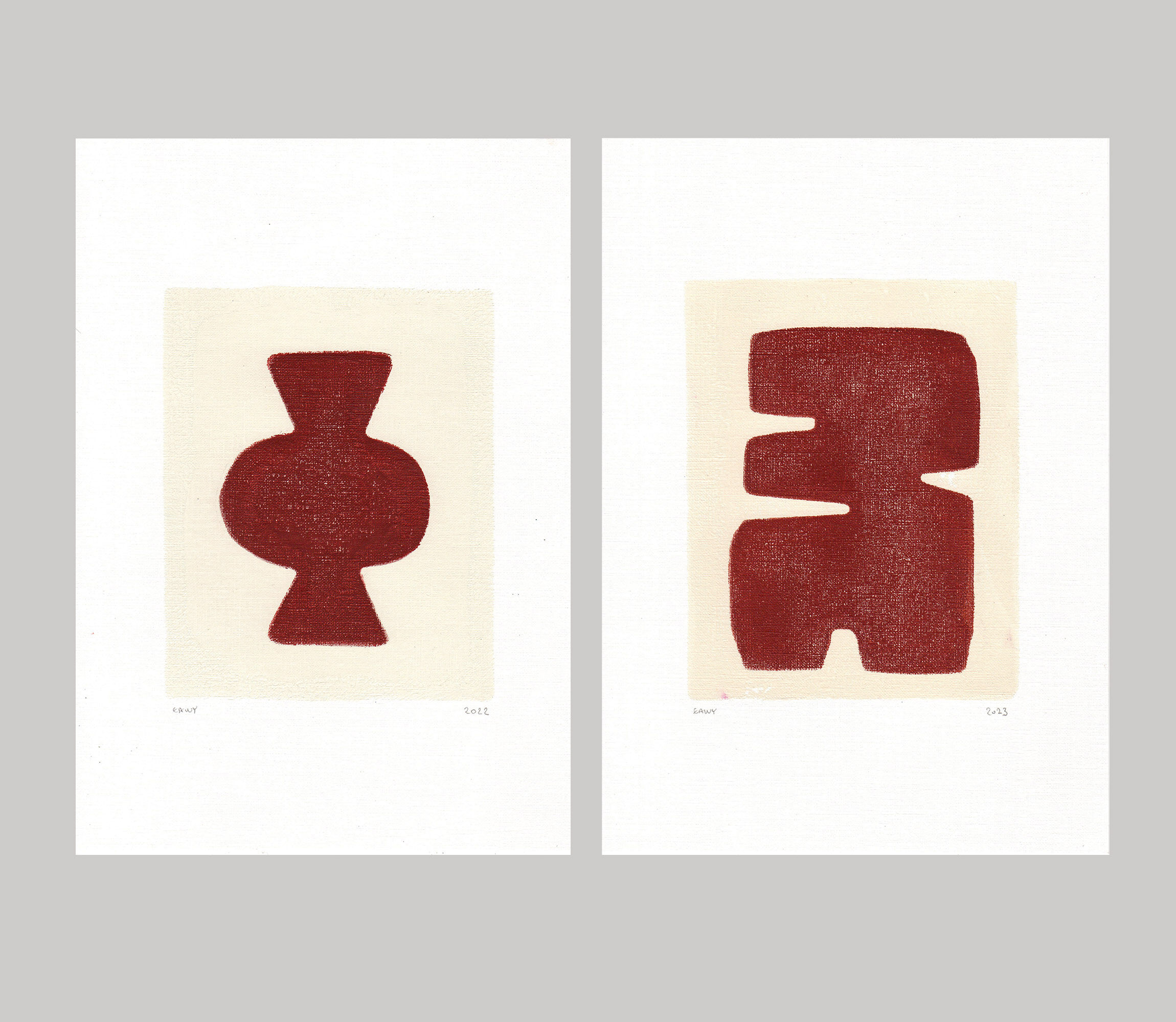 Duo of paints - Clio and Maori - dark terracotta - signed Eawy