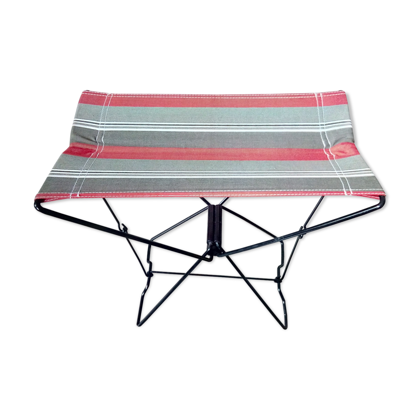Tabouret pliant toile et métal vintage